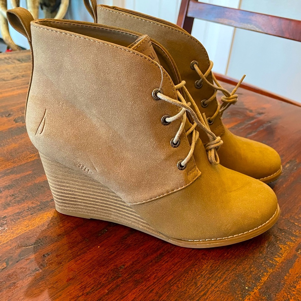 Nautica Tan Waterline lace up Wedges Ankle Booties